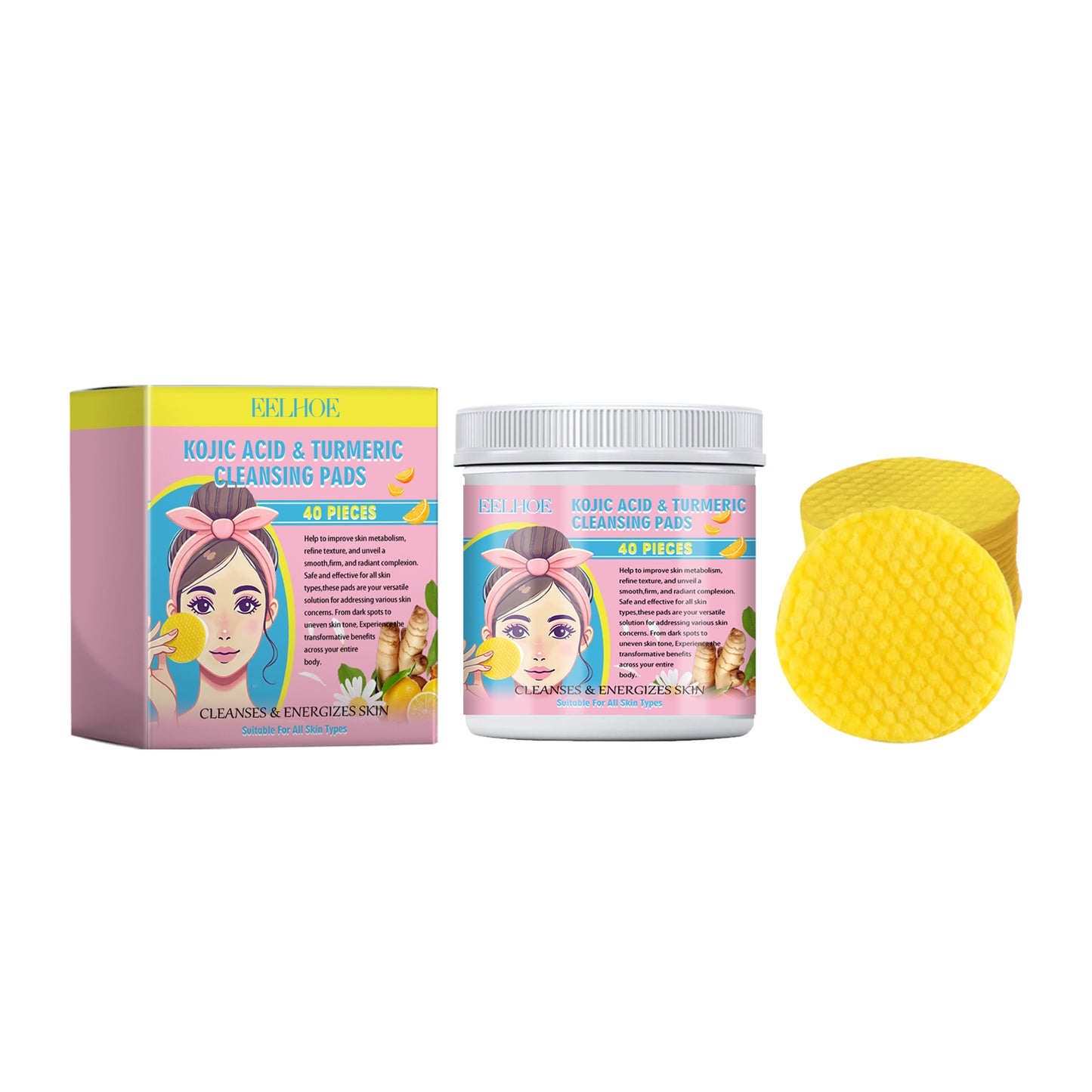 Turmeric Kojic Acid Cleansing Pads Gentle Cleansing of Facial Skin Refreshing and Balancing Oil Skin Care Cleansing Pads